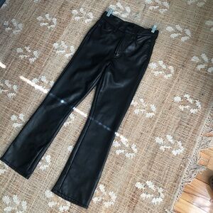 MOTHER Black Leather Straight Ankle Pants